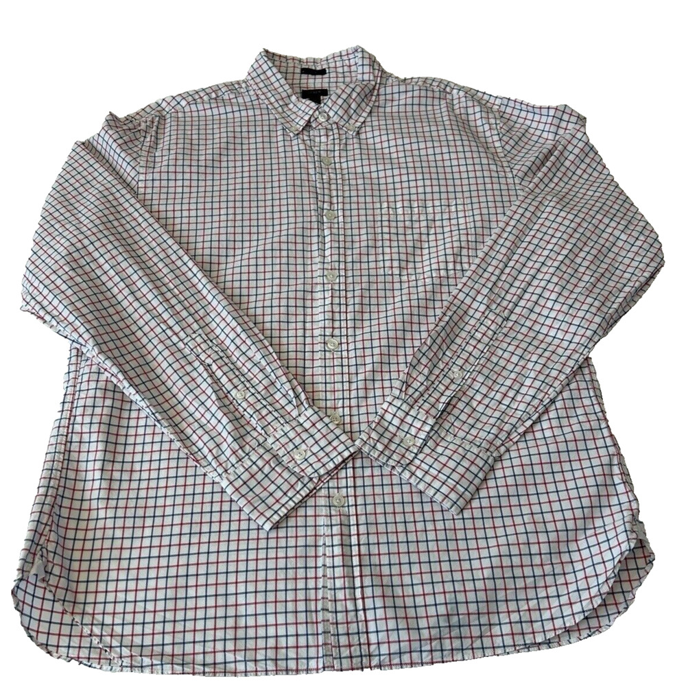 J. Crew Mens Button Down Shirt Sz XL Slim White Red Blue Plaid Dress Casual